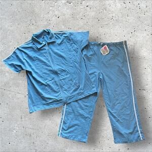 Jay Day Womens Activewear Set 2X Blue Zip Up Jacket Elastic Waist Cropped Pants